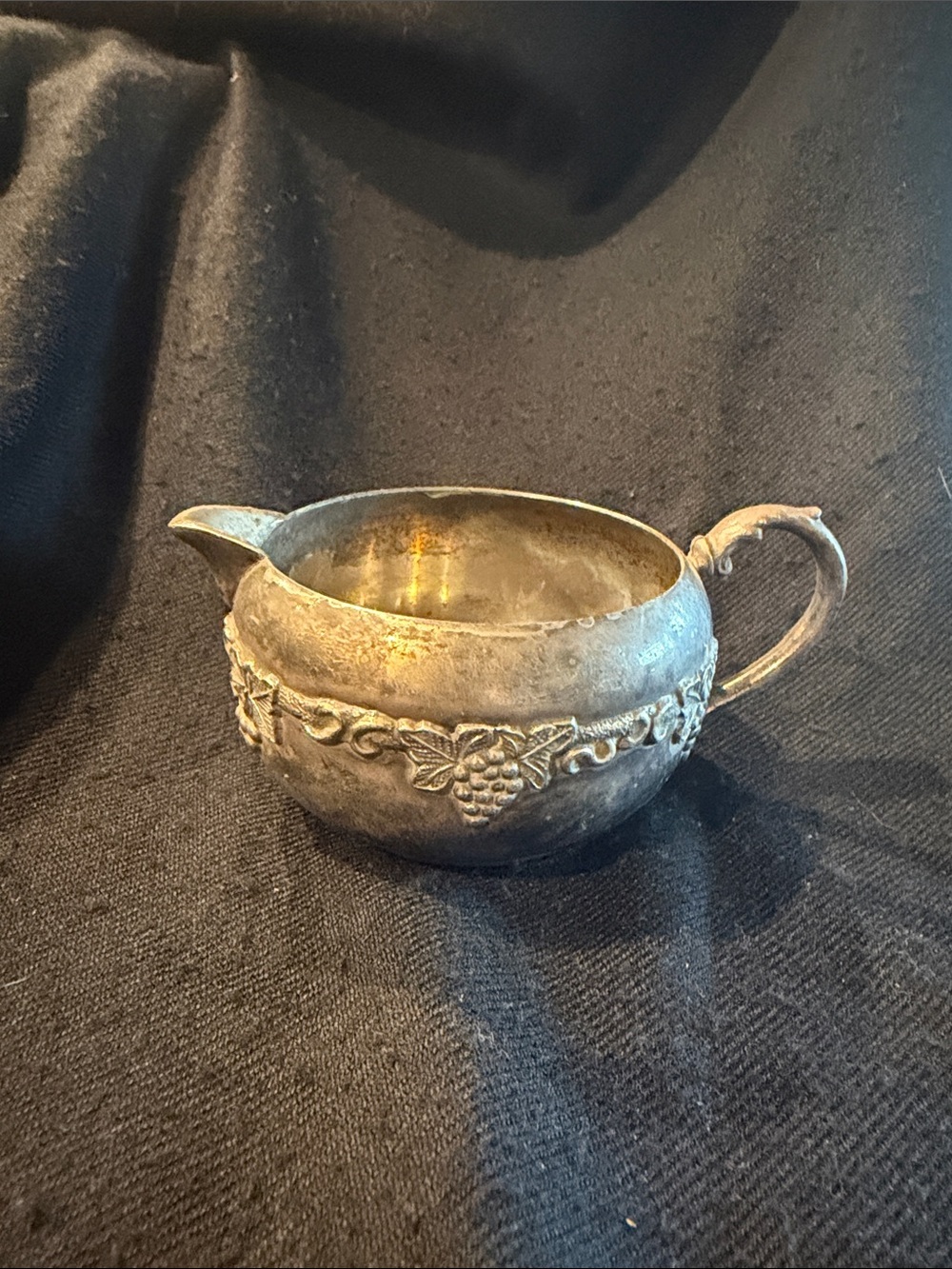 Vintage Silver Plated Grape Vine Creamer Pitcher Old English Reproduction